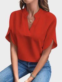 Vivienne | V-Neck Flowing Blouse - Red