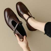 Elegant T-Strap Mary Janes - Brown