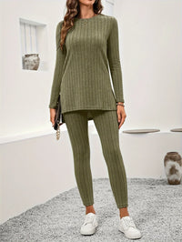 Callie | Women Ribbed Knit Lounge Set - Army Green