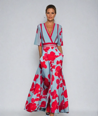 Eliana™ | Elegant Floral A-Line Dress - Blue/Red