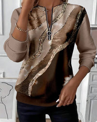 Emma | Half-Zip Sweatshirt With Vintage Print - Brown