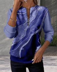 Emma | Half-Zip Sweatshirt With Vintage Print - Blue