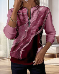 Emma | Half-Zip Sweatshirt With Vintage Print - Red