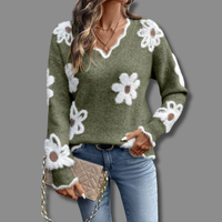 Trie | Soft Knit V Neck Sweater - Green