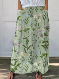 Gerlin | Enriched Spring Field Repeat Pattern Printed Pocket Skirt - Green