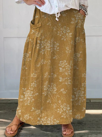 Princess | Vintage Floral Elastic waistband Pocket Skirt - Yellow