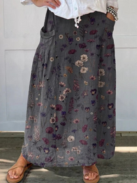 Ivy | Flower Art  Print Pocket Skirt - Black