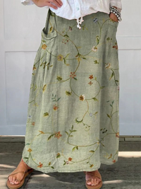 Jaizy | Retro Floral Art Elastic waistband Pocket Skirt - Sage Green