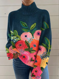 Opal | Retro floral pattern turtleneck sweater - Multicoloured