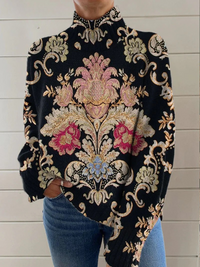 Mavis | Vintage floral knit turtleneck jumper - Multicolour