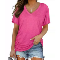 EILY™ - Classic V-Neck Loose Fit Shirt - Rose Red