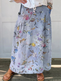 Jeda | Elegant Vintage Blue Print Pocket Skirt - Violet
