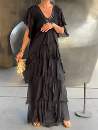 Lynette™ | Elegant Flowing Long Dress - Black