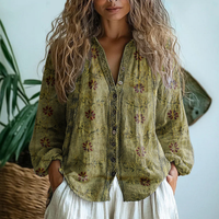 Wena™ | Women's Long Sleeve Button-Down Blouse - Light Olive Green