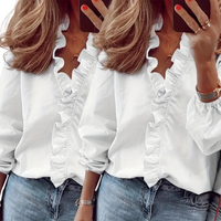 Lorelei Timeless V-Neck Blouse with Ruffles | Elegant Casual Top - White/White