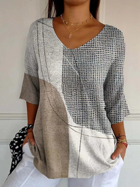 Women's Casual Knit Sweater with Abstract Geometric Pattern - Multicolor