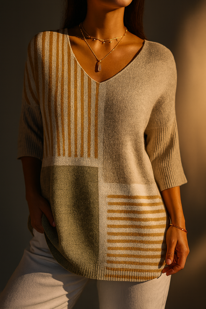 Women's Casual Knit Sweater with Abstract Geometric Pattern