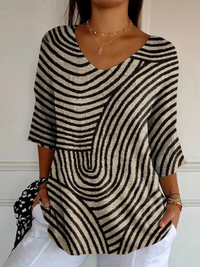 Women's Casual Knit Sweater with Retro Geometric Pattern - Multicolor