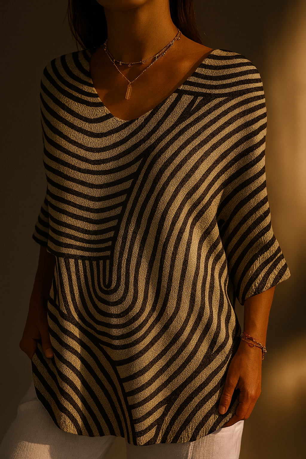 Women's Casual Knit Sweater with Retro Geometric Pattern