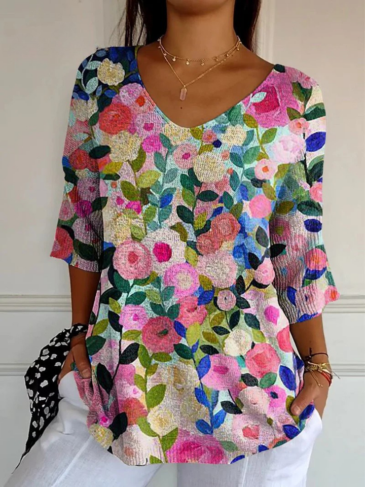 Women's Colorful Floral Knit Sweater