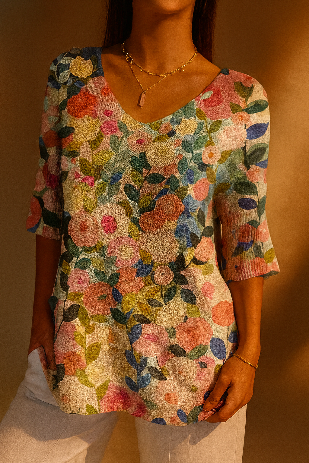 Women's Colorful Floral Knit Sweater