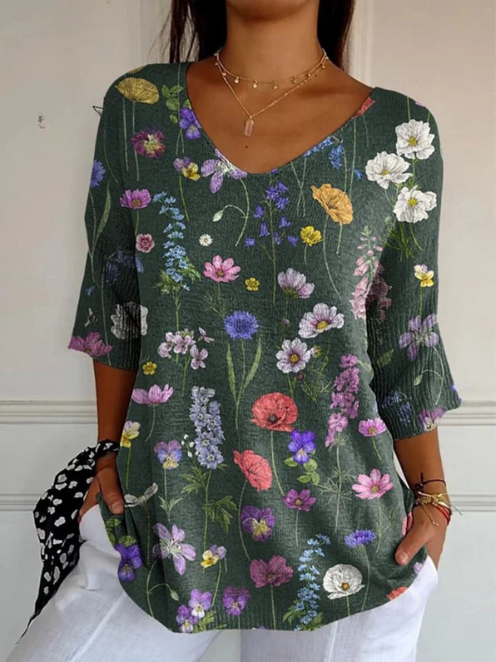 Women's Spring Botanical Print Casual Knit Sweater