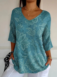 Women's Vintage Ethnic Floral Sweater - Blue