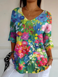 Women's Vintage Floral Knit Sweater - Multicolor