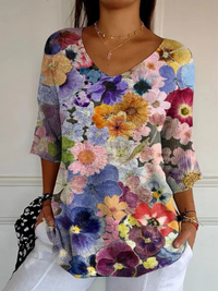 Women's Vintage Floral Knit Sweater - Multicolor