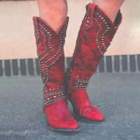 Monroe | Women Western Knee-High Boots - Red