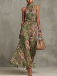 Sophie | Elegant Floral Summer Dress - Green Floral