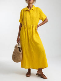 Lysandra™ – Fluid Summer Shirt Dress - Yellow