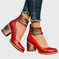 Elegant and Comfortable Real Leather Heels - Red snake