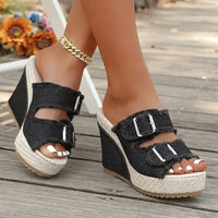 Atelier | Fray Edge Wedge Sandals - Black