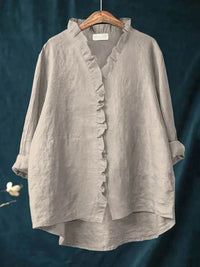 Geraldine | Ruffle Collar Shirt - Grey