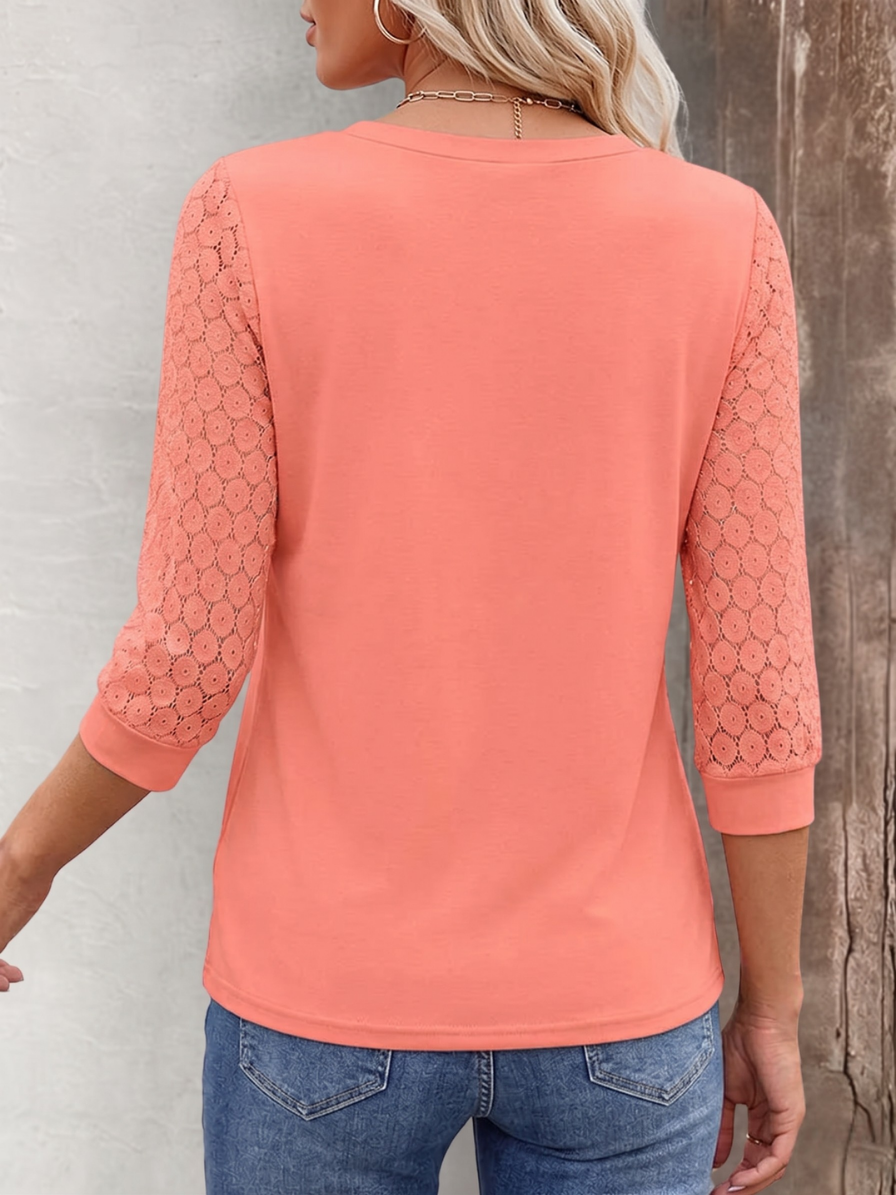 ELARA | Lace Sleeve V-Neck Top