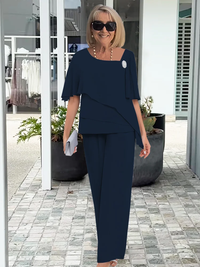 Pazit™ | Elegant Feminine Two-Piece Set - Navy Blue