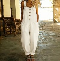 Saylor - Vintage Soft Cotton Denim-Look Overalls - White / With Straps