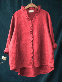 Geraldine | Ruffle Collar Shirt - Red