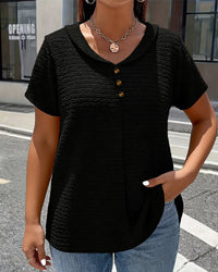 Peter Pan Collar Three-Button T-Shirt - Black