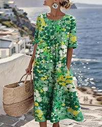 ELENA™ - ELEGANT FLORAL SUMMER MIDI DRESS (Restocked) - Green