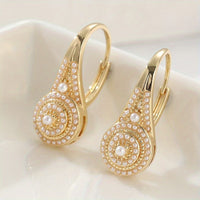 Gilded Turquoise Bloom Earrings - Pearl