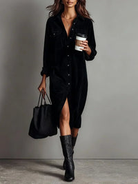 Aurovia | Women Chic Flared Hem Dress - Black