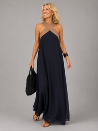 Velora™ | Cross Elegance Maxi Dress - Black