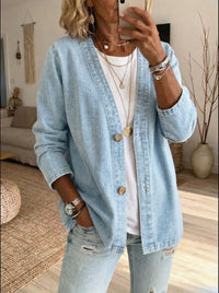 Dariah - Denim Button Coat - Light Blue