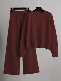 Emily™ Cozy Knit Loungewear Set | Relaxed Sweater and Wide-Leg Trousers - Red