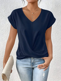 MEIKA™ – Classic Twist Detail V-Neck Top - Marine Blue
