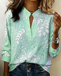Emily | Floral Stand-Collar Blouse - Green