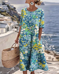 ELENA™ - ELEGANT FLORAL SUMMER MIDI DRESS (Restocked) - Blue