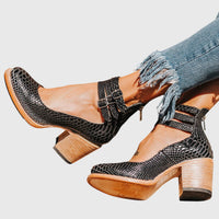 Elegant and Comfortable Real Leather Heels - Black snake
